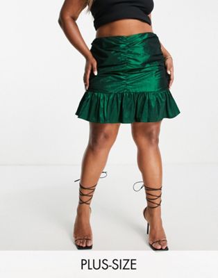 Collective the Label Curve exclusive ruched mini skirt co-ord in emerald green