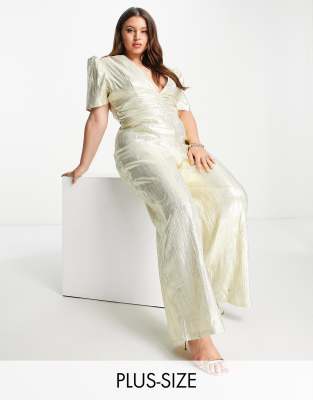 Collective the Label Curve exclusive ruched wide leg jumpsuit in champagne-Gold