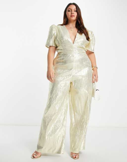 Collective the Label Curve exclusive ruched wide leg jumpsuit in champagne  - ShopStyle