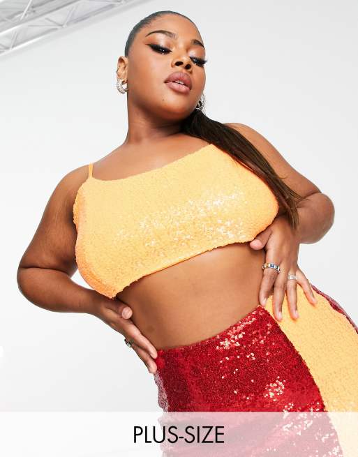 Plus size sequin halter hot sale top