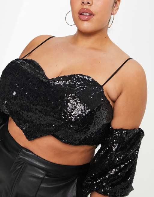 Plus size sequin crop sales top