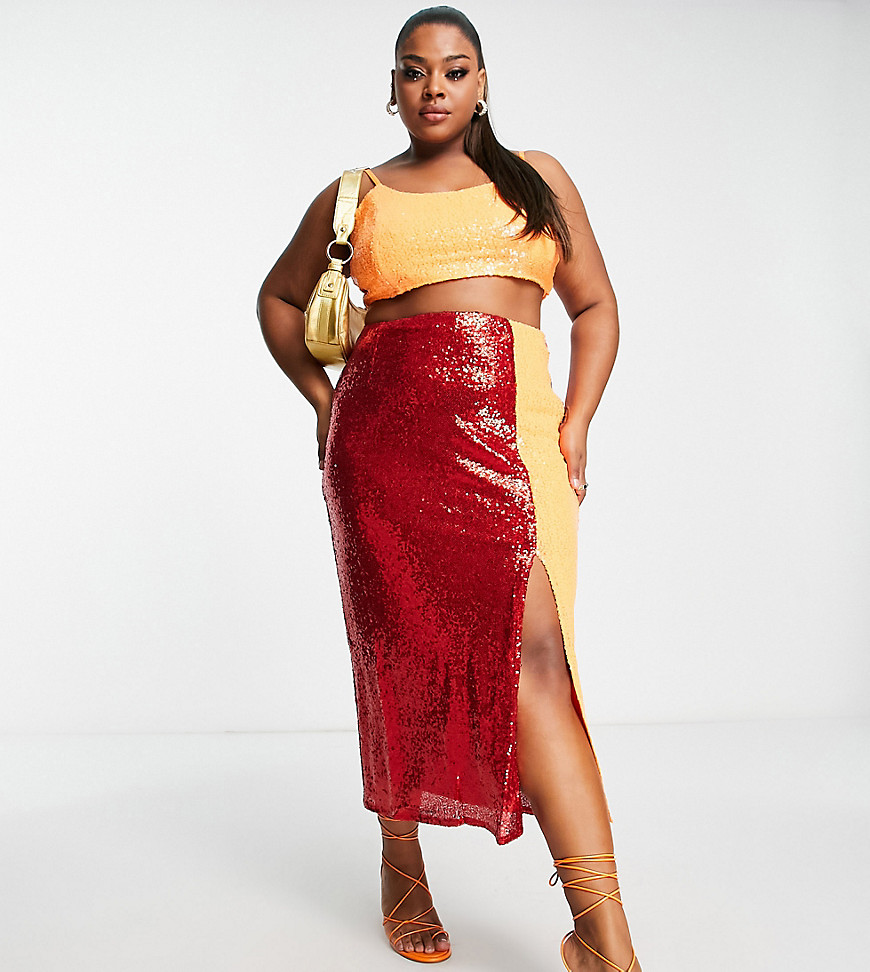 Collective The Label Curve exclusive sequin midaxi skirt in color block - part of a set-Multi