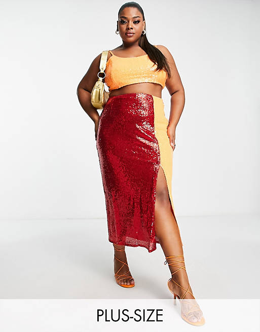 Collective the Label Curve exclusive sequin midaxi skirt in colour block (part of a set)
