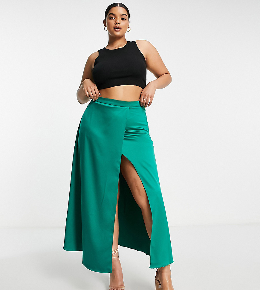 collective the label curve exclusive split midaxi skirt co-ord in emerald-green