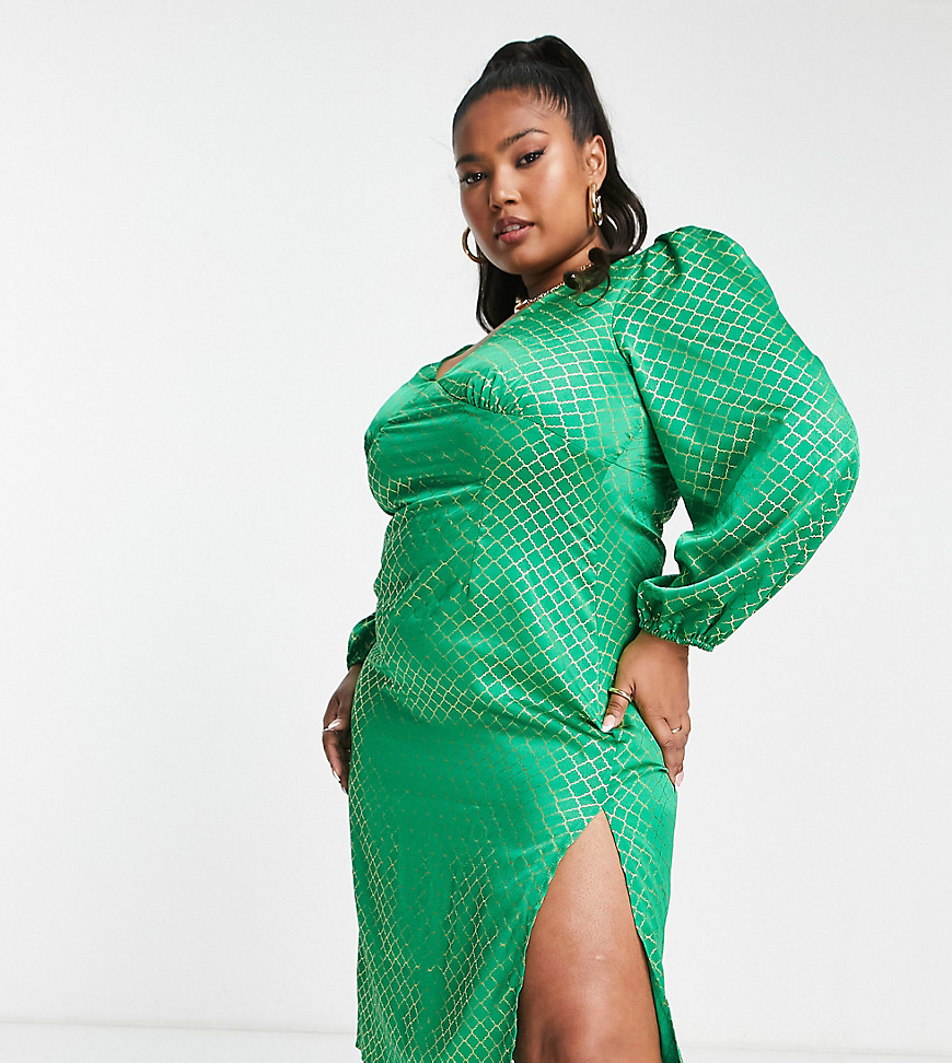 Collective the Label Curve exclusive thigh split midi dress in emerald-Green