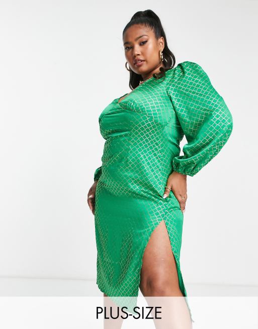 Curvy Sheath Dress with Zipper on the back -HONORATA - Green