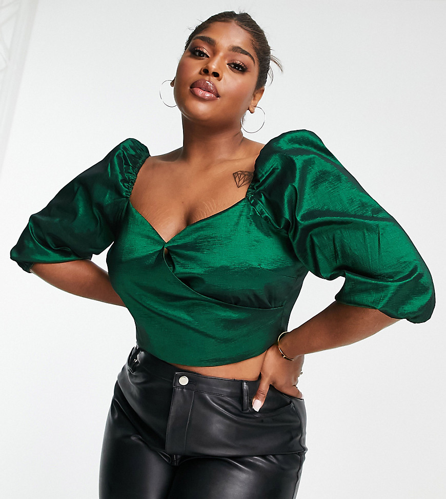Plus-size top by Collective The Label Exclusive to ASOS Sweetheart neck Puff sleeves Shirred, stretch back Cropped length Regular fit
