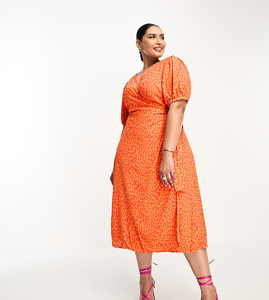 Collective the Label Curve exclusive wrap midi dress in red heart print-Orange