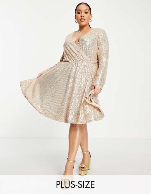 Collective the Label Curve exclusive wrap sequin mini dress in rose gold