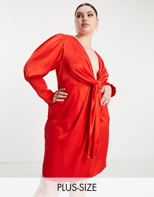 Collective The Label - Curve - Exclusives - Diep uitgesneden jurk met gestrikte voorkant in rood