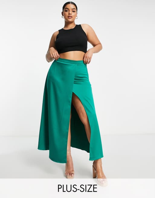 Collective The Label - Curve - Exclusives - Midaxi-rok met split in smaragdgroen, deel van co-ord set