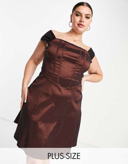 Collective The Label Curve - Exclusives - Mini-jurk van taffeta met korset in chocoladebruin