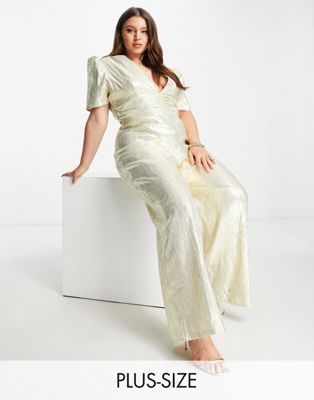 Collective the Label Curve exclusive ruched wide leg jumpsuit in champagne - ASOS Price Checker