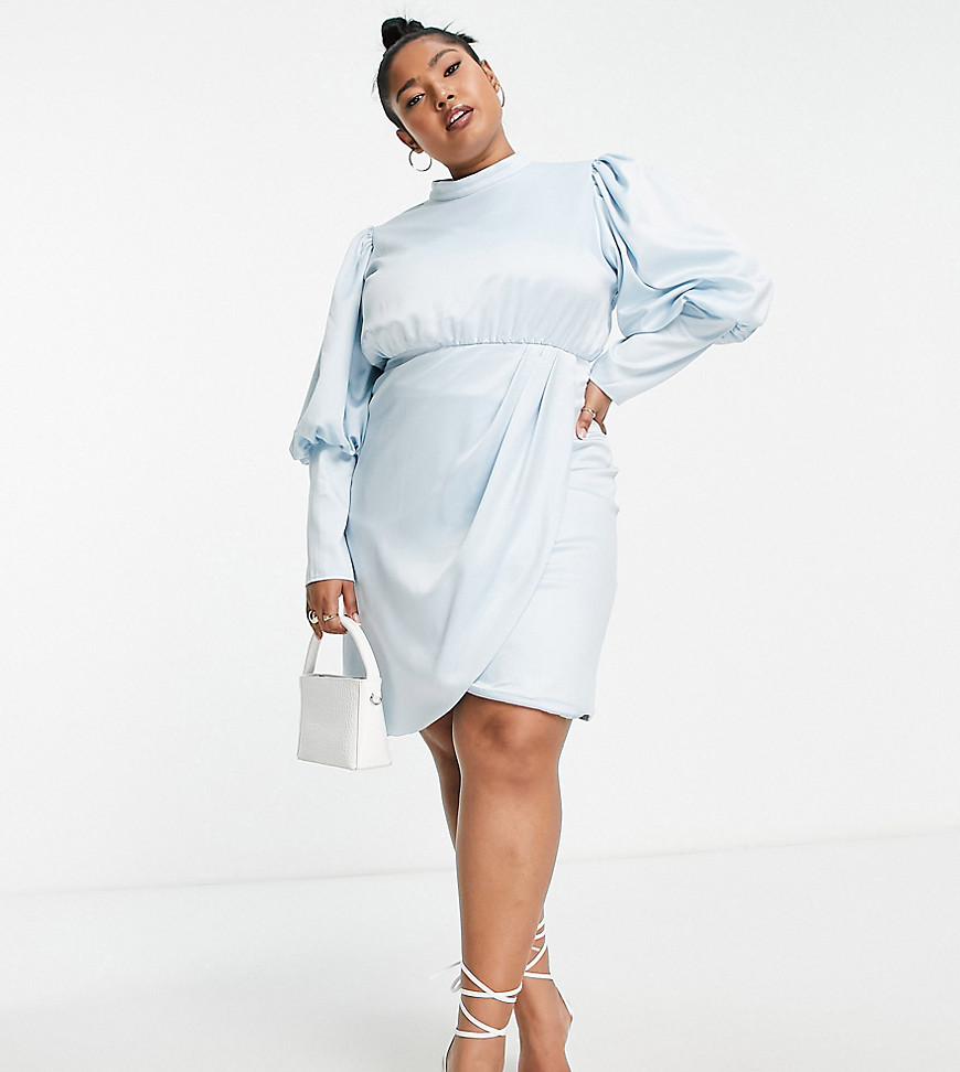 Collective the Label Curve high neck satin mini dress in powder blue Exclusive at Asos