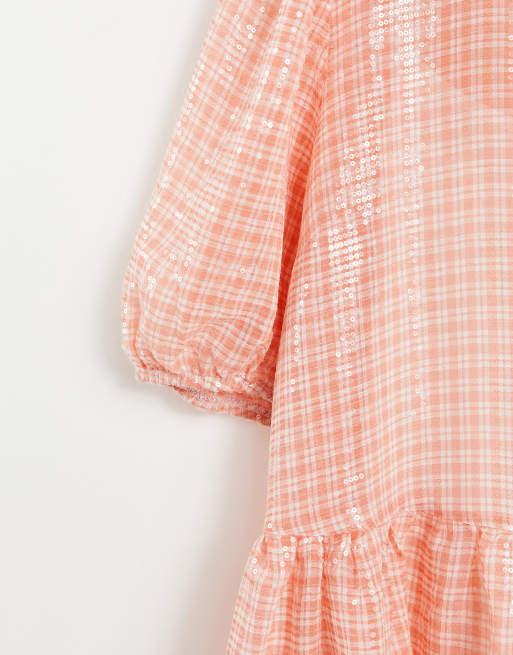 Collective The Label Curve - Metallic mini smockjurk met ruiten en lovertjes, 4 van 4