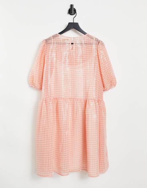Collective the Label Curve metallic smock mini dress in check sequin, 2 of 4