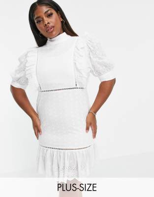 Collective the Label Curve puff sleeve cutwork lace mini dress in white - view 1