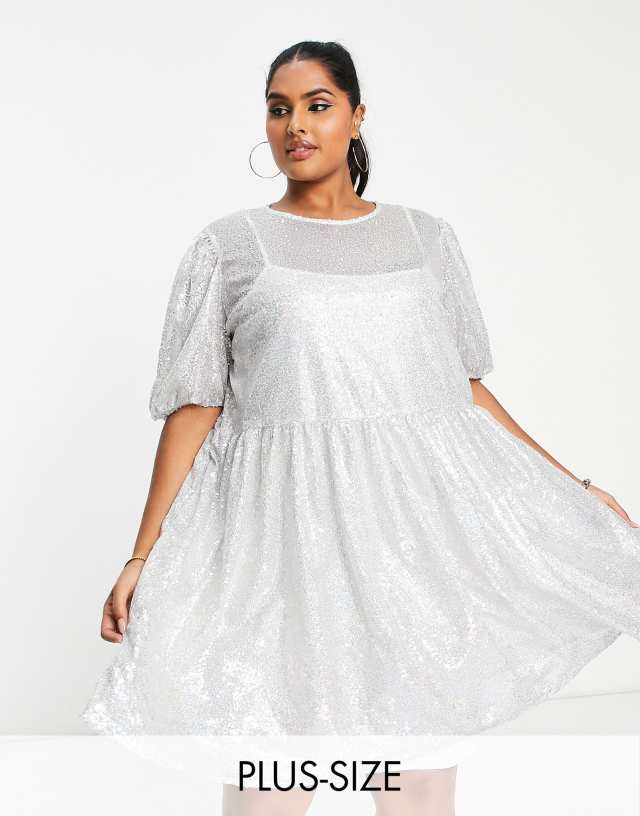 Collective the Label Curve puff sleeve sequin mini dress in silver