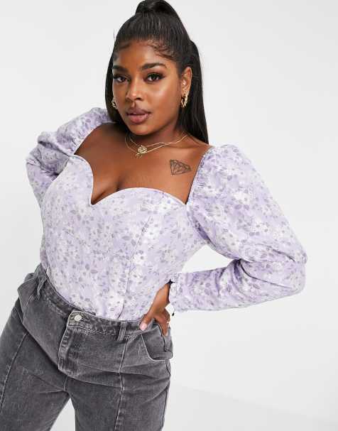 Collective the Label Curve puff sleeve statement top in pewter floral - view 1