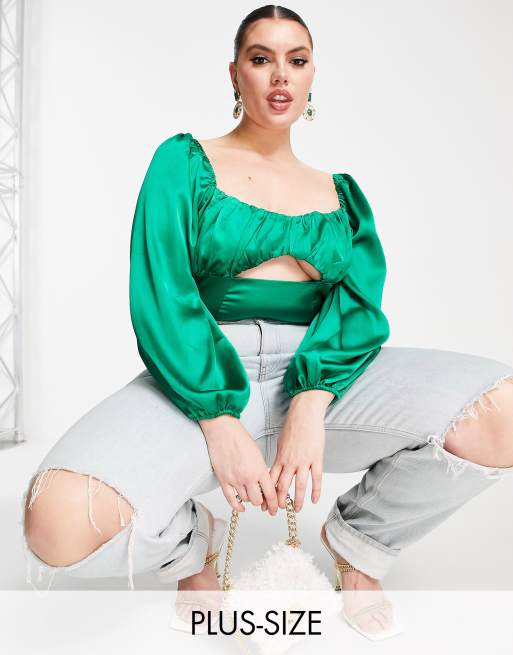 Collective the Label Curve - Smaragdgrøn korset-bodystocking med udskæring i satin - Kun hos ASOS
