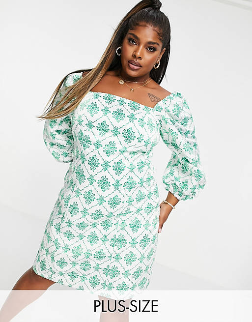 Collective the Label Curve square neck shift dress in green jewel print