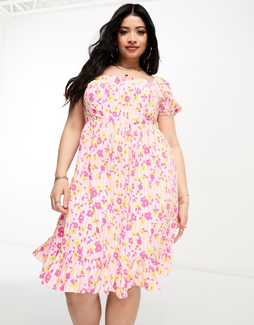 Collective The Label Curve Tiered Midi Dress In Pink Floral