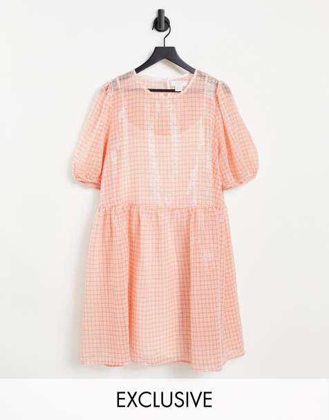 Collective The Label Curve - Vestito grembiule corto a quadri con paillettes metallizzate - view 1