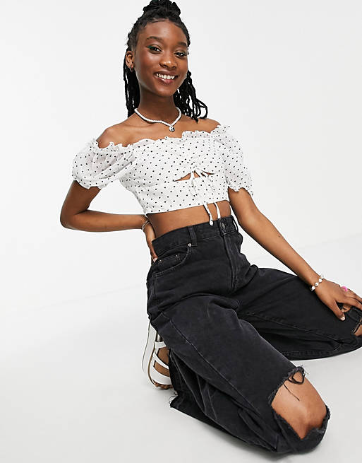 Collective the Label cut out tie crop top co-ord in mono mini heart print