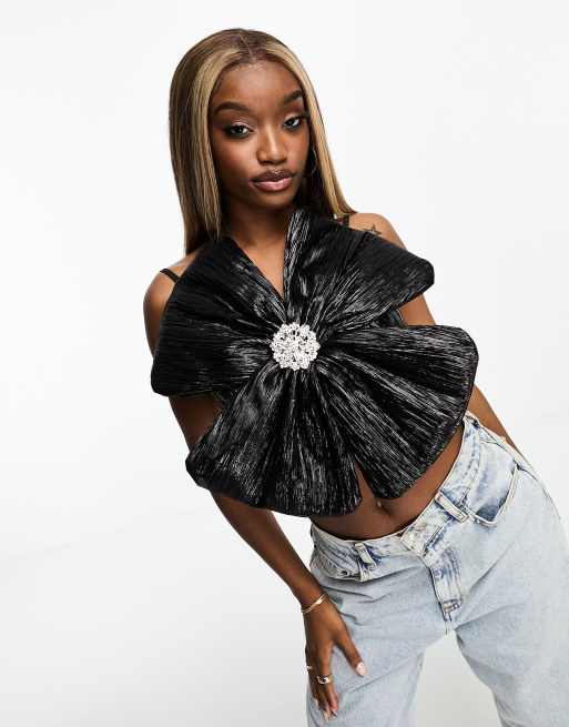 Collective The Label – Czarny metaliczny top zdobiony kryształkami – Tylko w ASOS