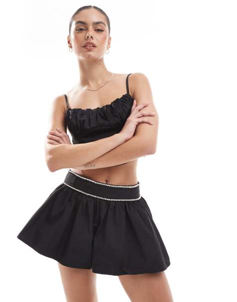 Collective The Label Diamante trim shorts in black - view 1