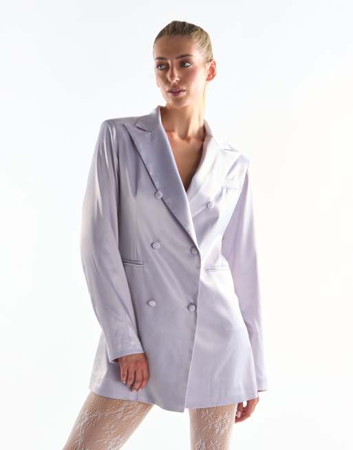 Collective The Label Double-breasted tailored blazer in soft lilac satin