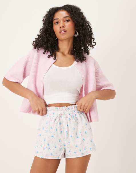 Collective The Label Drawcord shorts in white blue pink ditsy - view 1