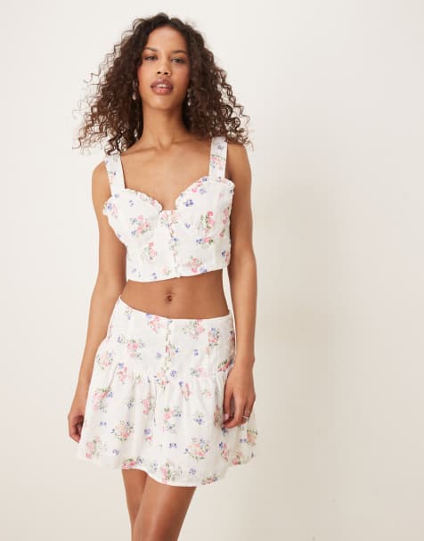 Collective The Label Drop waist mini skirt in white trellis floral