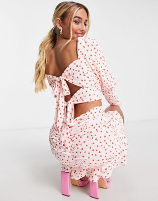 Collective the Label exclusive bow back crop top co-ord in ditsy heart print