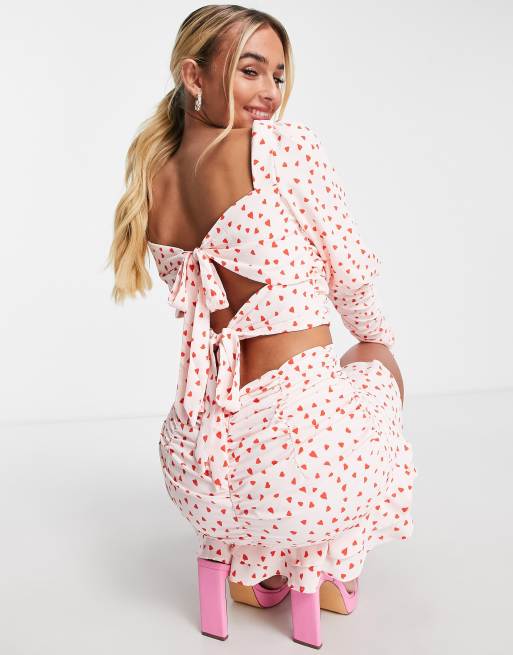Collective the Label exclusive bow back crop top in ditsy heart print - part of a set