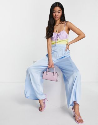 exclusive contrast wide leg jumpsuit in pastel colour block-Multi
