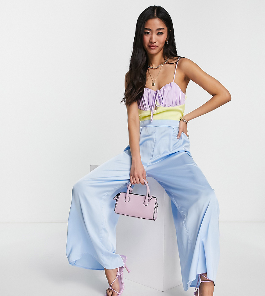 collective the label exclusive contrast wide leg jumpsuit in pastel colour block-multi