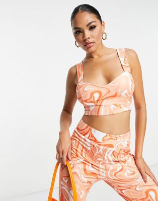 Collective the Label exclusive crop top co-ord in retro swirl print