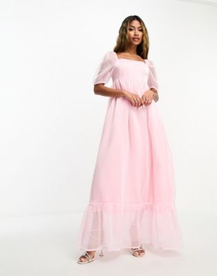 Collective the Label exclusive empire maxi dress in metallic baby pink - ASOS Price Checker