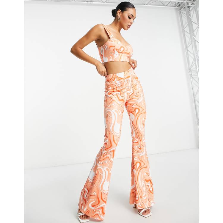 Swirl Print Slinky Flare Pants