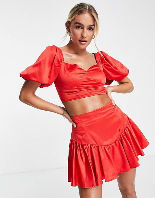 Collective the Label exclusive frill hem mini skirt in pillarbox red (part of a set)