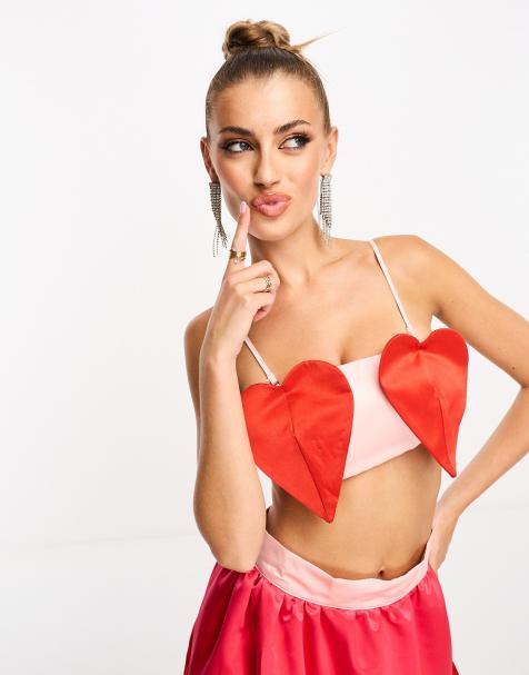Collective the Label exclusive heart shaped micro bralet co-ord in red - view 1