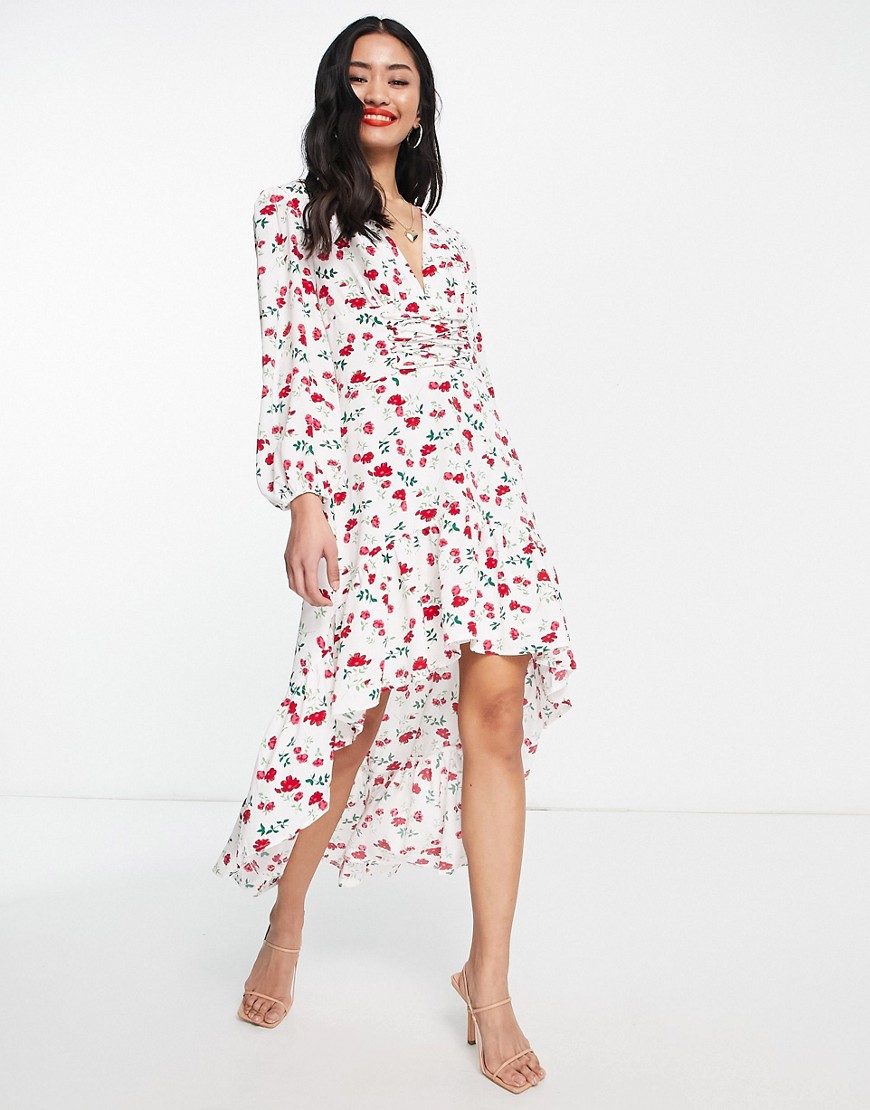 Collective the Label exclusive high low corset midaxi dress in white rose floral