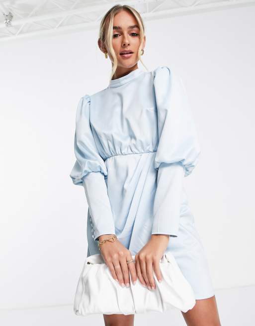 Collective The Label Exclusive High Neck Satin Mini Dress in Powder Blue