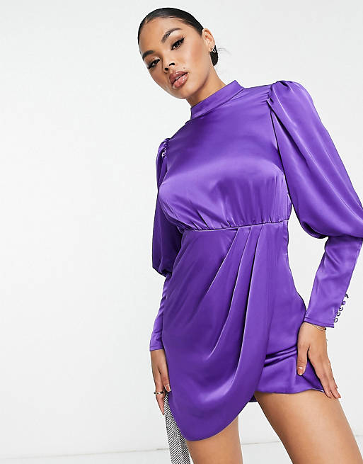 Collective the Label exclusive high neck satin mini dress in purple