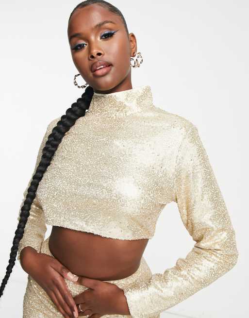 Collective the Label exclusive high neck sequin top co-ord in gold