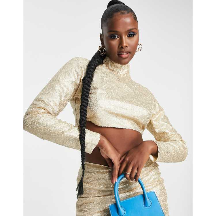 Collective the Label exclusive high neck sequin top in gold - part of a set  | ASOS