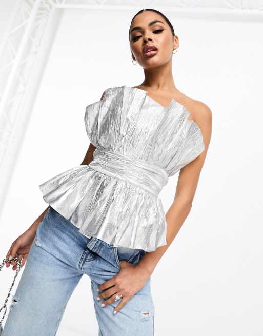 Collective The Label - Exclusive - Metallic bandeau-top in zilver, 3 van 4