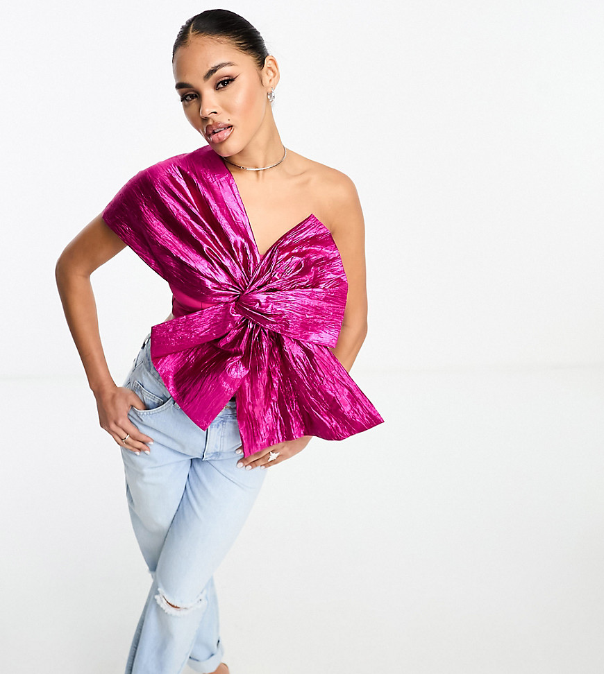 Collective the Label exclusive metallic bow crop top in pink