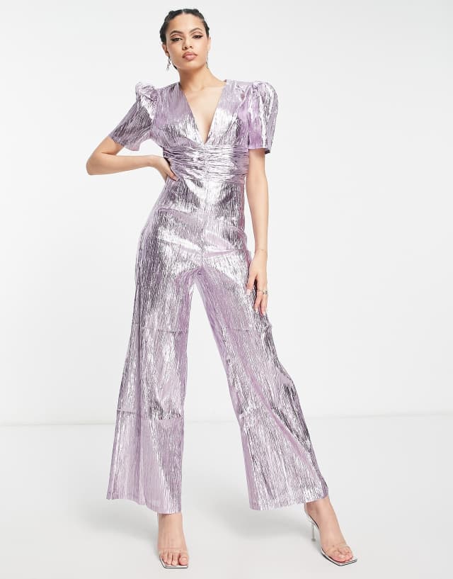 Collective the Label exclusive metallic jumpsuit in pewter